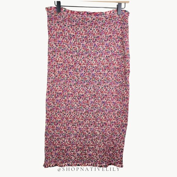 NWT Amour Vert Women's Eunice Smock Floral High Waist Midi Skirt Sz Medium, Pink - Picture 7 of 12